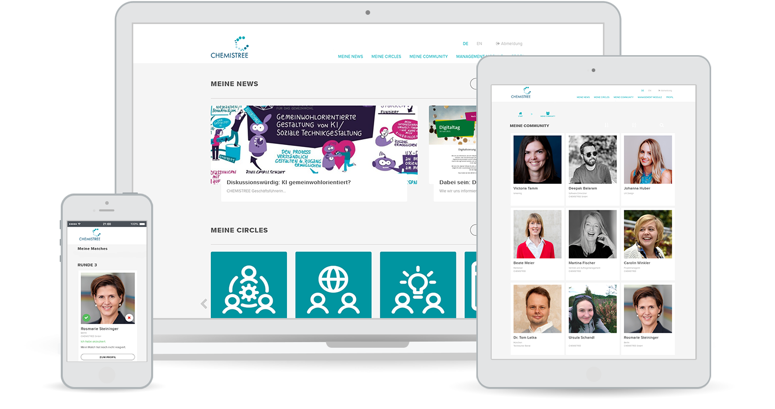 Die CHEMISTREE Webanwendung auf verschiedenen Endgeräten