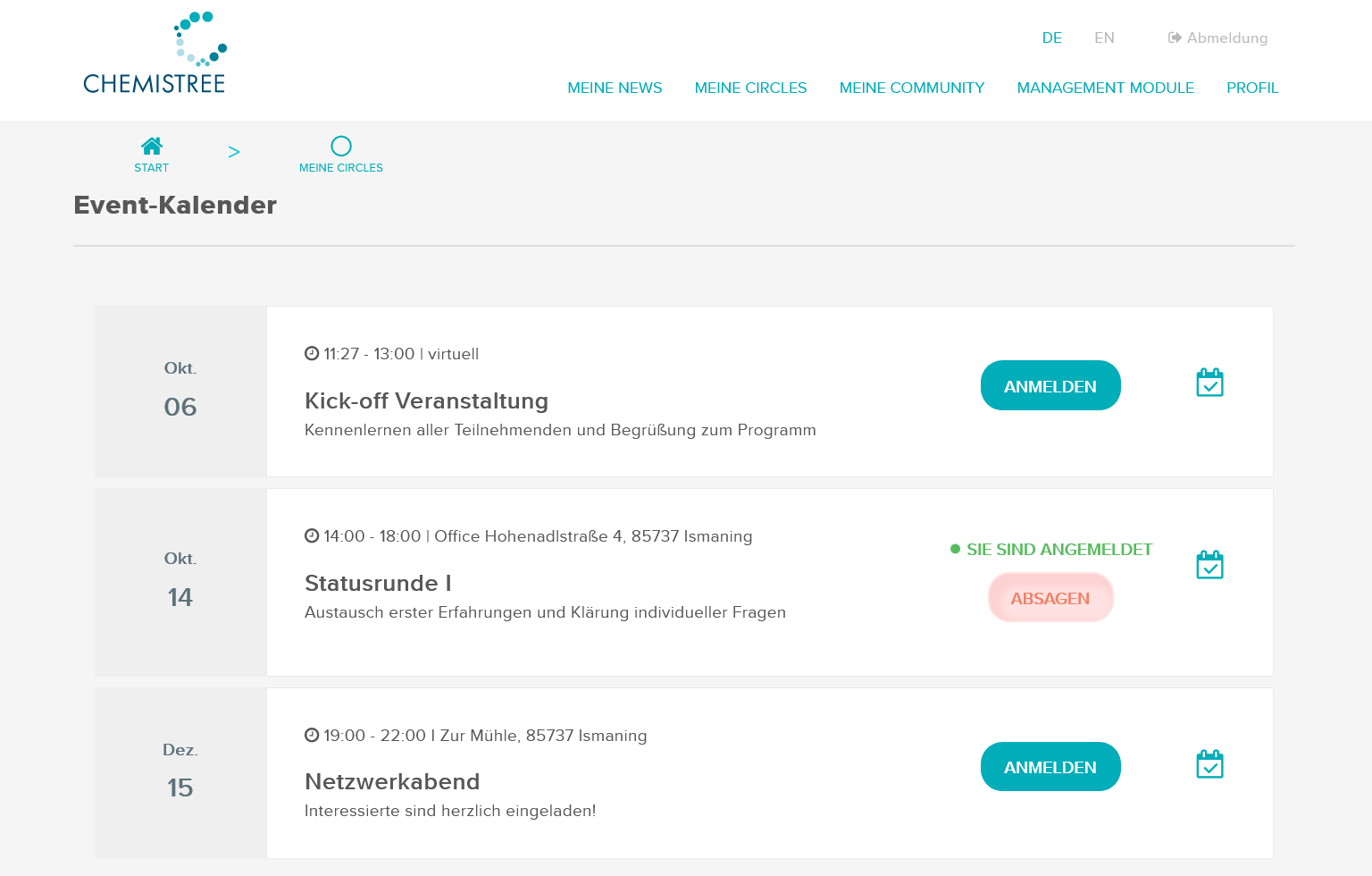 Events innerhalb der Plattform