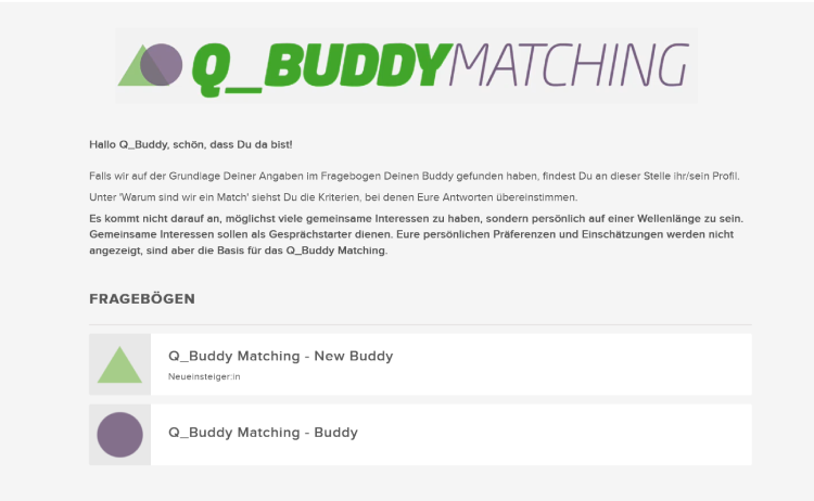Matching-fuer-Onboarding-Plattform_Q_Buddy Matching Startseite der Q_Buddy Matchingplattform