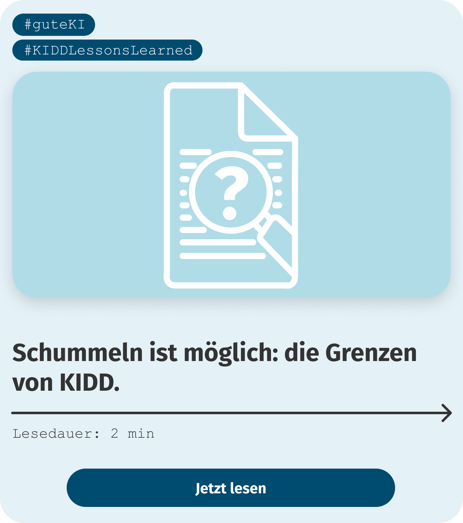 Schummeln ist möglich: die Grenzen von KIDD. Schummeln ist möglich: die Grenzen<br />
von KIDD.