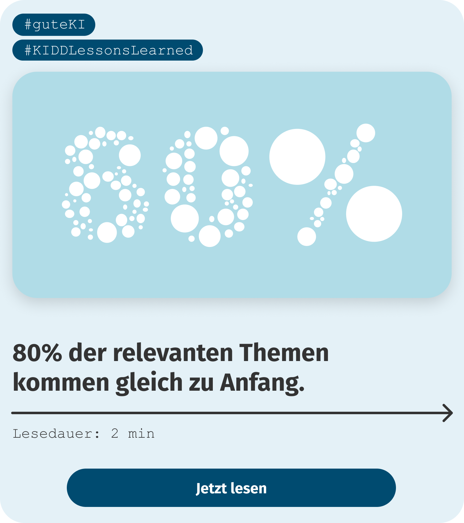 80% der relevanten Themen kommen gleich zu Anfang. 80% der relevanten Themen<br />
kommen gleich zu Anfang.